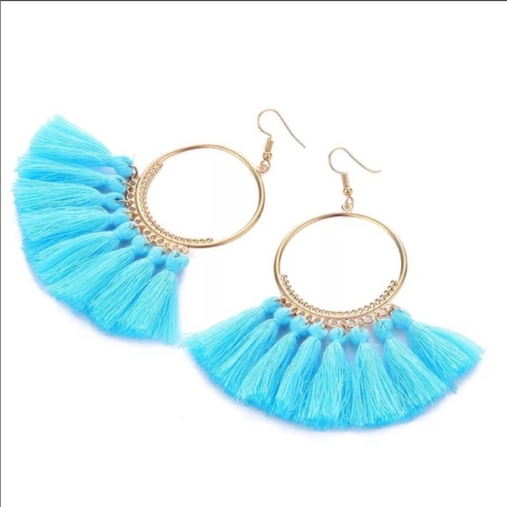 3/$30 BLUE GOLDEN TASSELS EARRINGS